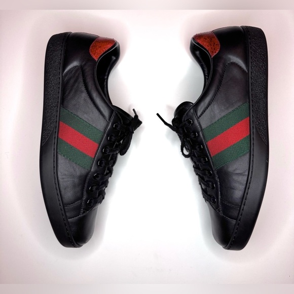 Gucci Men’s Ace Black Leather Python Embossed  Lace Up Sneakers Size- 9.5 - Picture 8 of 12